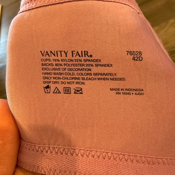 Vanity Fair Beauty Back Full Figure Underwire Bra Lavender Purple 76528 42D - Picture 3 of 5